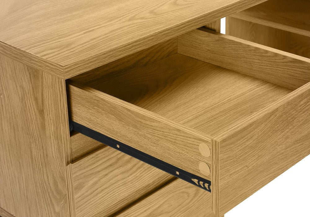 60" Brown and Black L Shape Computer Desk With Three Drawers HomeRoots
