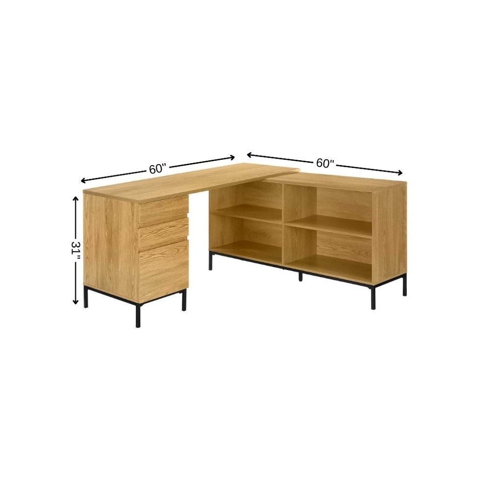 60" Brown and Black L Shape Computer Desk With Three Drawers HomeRoots