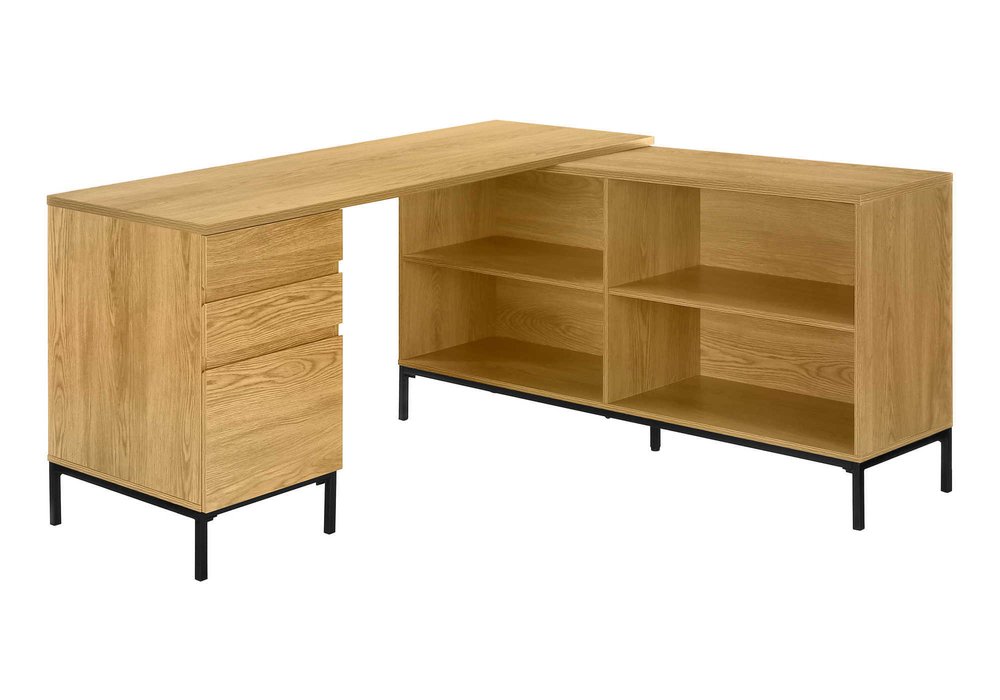 60" Brown and Black L Shape Computer Desk With Three Drawers HomeRoots