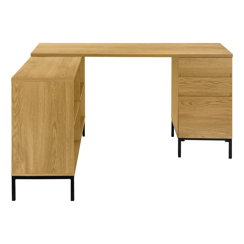 60" Brown and Black L Shape Computer Desk With Three Drawers HomeRoots