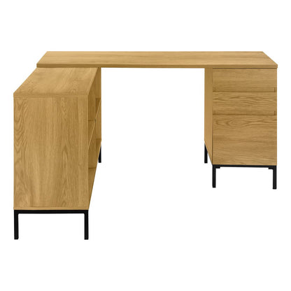 60" Brown and Black L Shape Computer Desk With Three Drawers HomeRoots