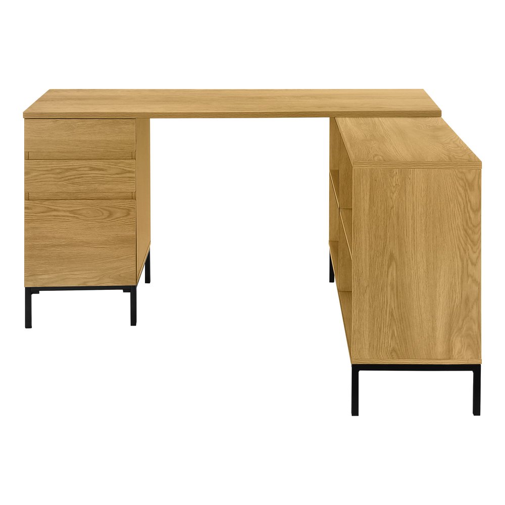 60" Brown and Black L Shape Computer Desk With Three Drawers HomeRoots