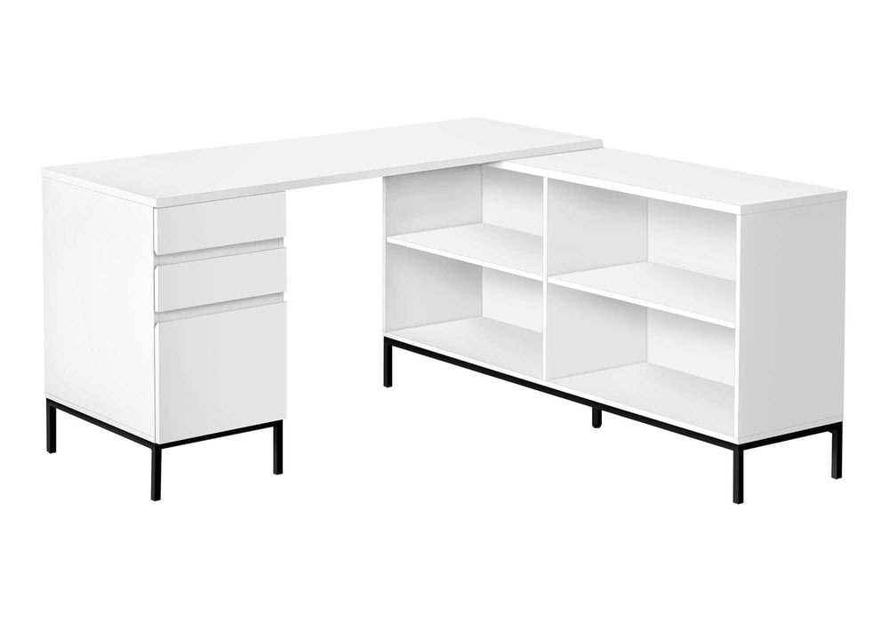 60" White and Black L Shape Computer Desk With Three Drawers HomeRoots