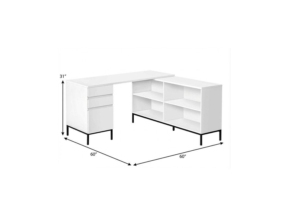 60" White and Black L Shape Computer Desk With Three Drawers HomeRoots