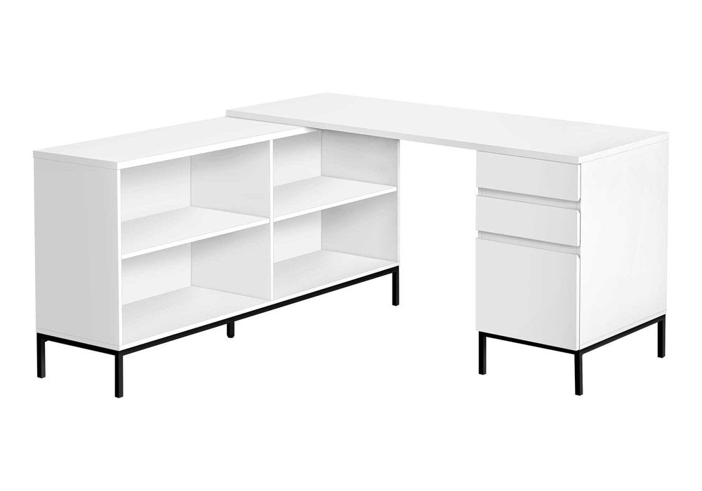 60" White and Black L Shape Computer Desk With Three Drawers HomeRoots