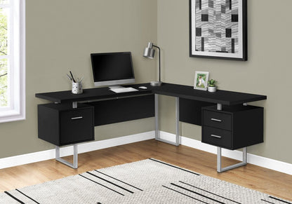 71" Black and Gray L Shape Computer Desk With Three Drawers HomeRoots