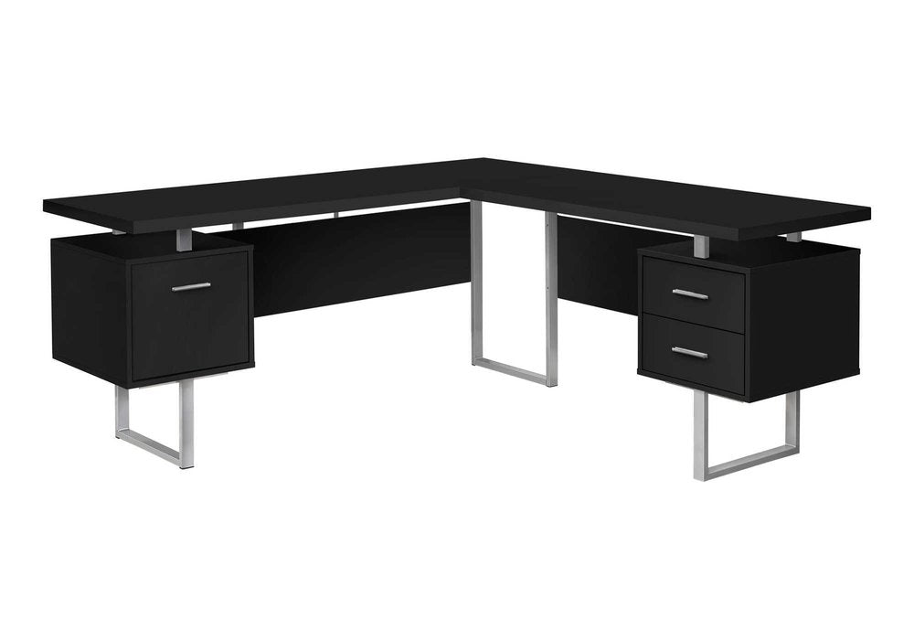 71" Black and Gray L Shape Computer Desk With Three Drawers HomeRoots