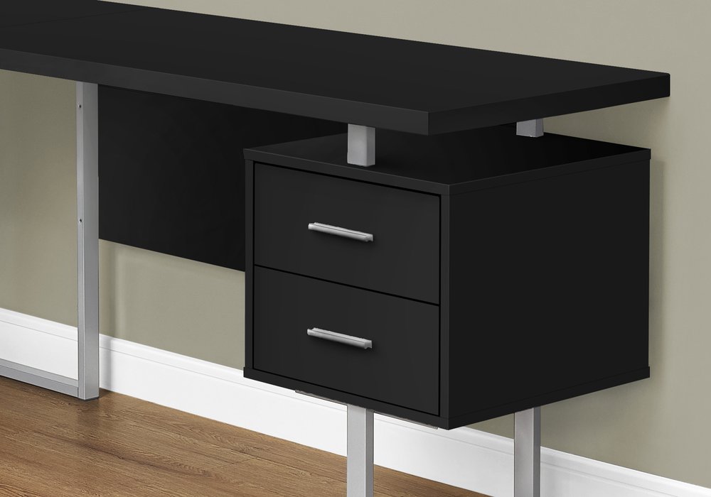 71" Black and Gray L Shape Computer Desk With Three Drawers HomeRoots