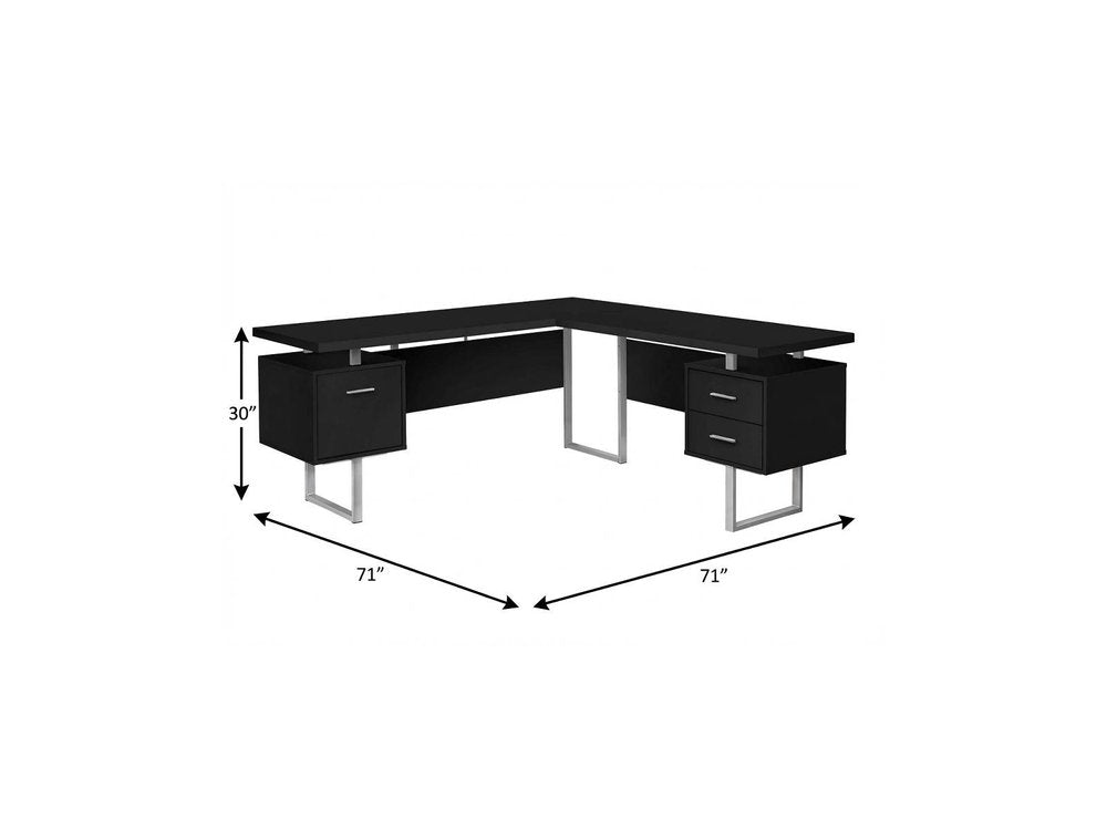 71" Black and Gray L Shape Computer Desk With Three Drawers HomeRoots