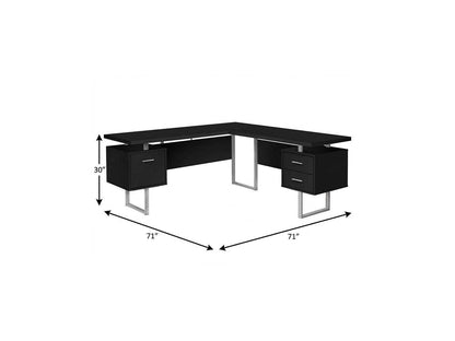 71" Black and Gray L Shape Computer Desk With Three Drawers HomeRoots