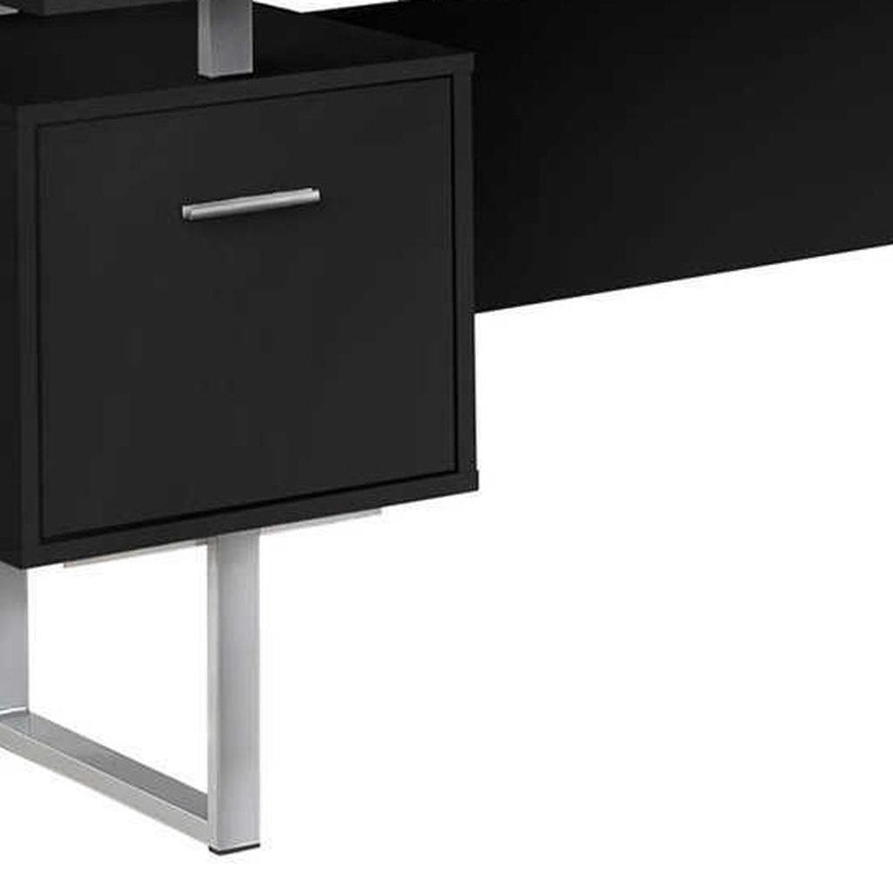 71" Black and Gray L Shape Computer Desk With Three Drawers HomeRoots