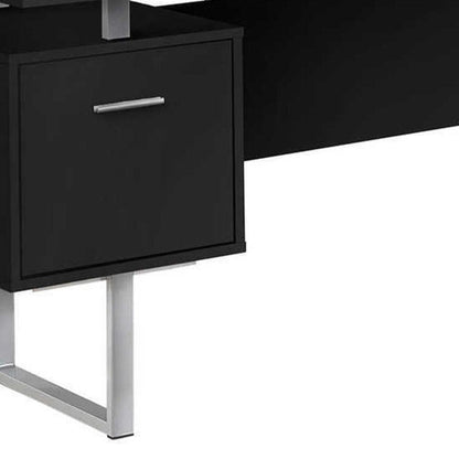 71" Black and Gray L Shape Computer Desk With Three Drawers HomeRoots
