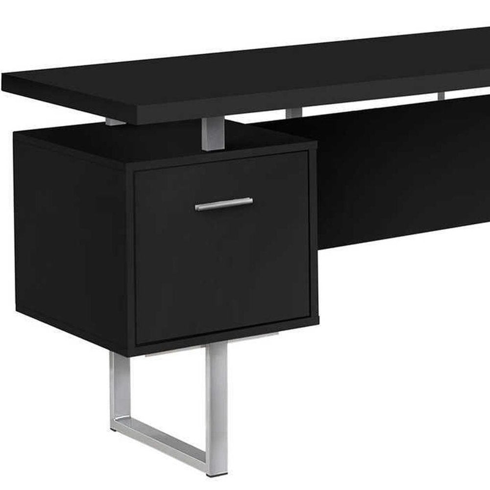 71" Black and Gray L Shape Computer Desk With Three Drawers HomeRoots