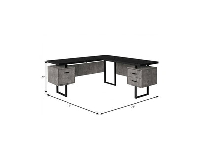 71" Black L Shape Computer Desk With Three Drawers HomeRoots