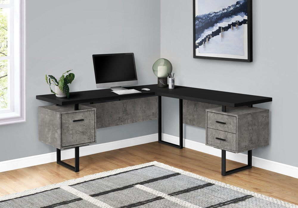 71" Black L Shape Computer Desk With Three Drawers HomeRoots