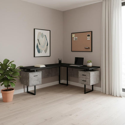 71" Black L Shape Computer Desk With Three Drawers HomeRoots