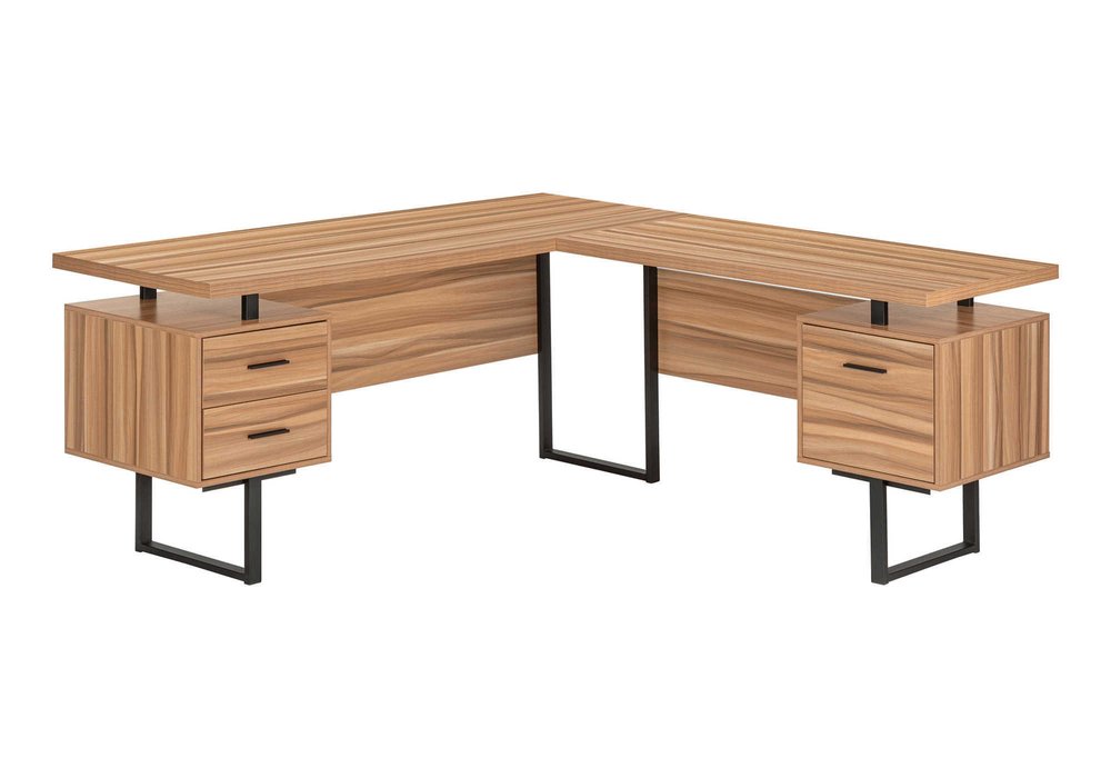 71" Brown and Black L Shape Computer Desk With Three Drawers HomeRoots