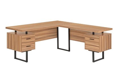 71" Brown and Black L Shape Computer Desk With Three Drawers HomeRoots