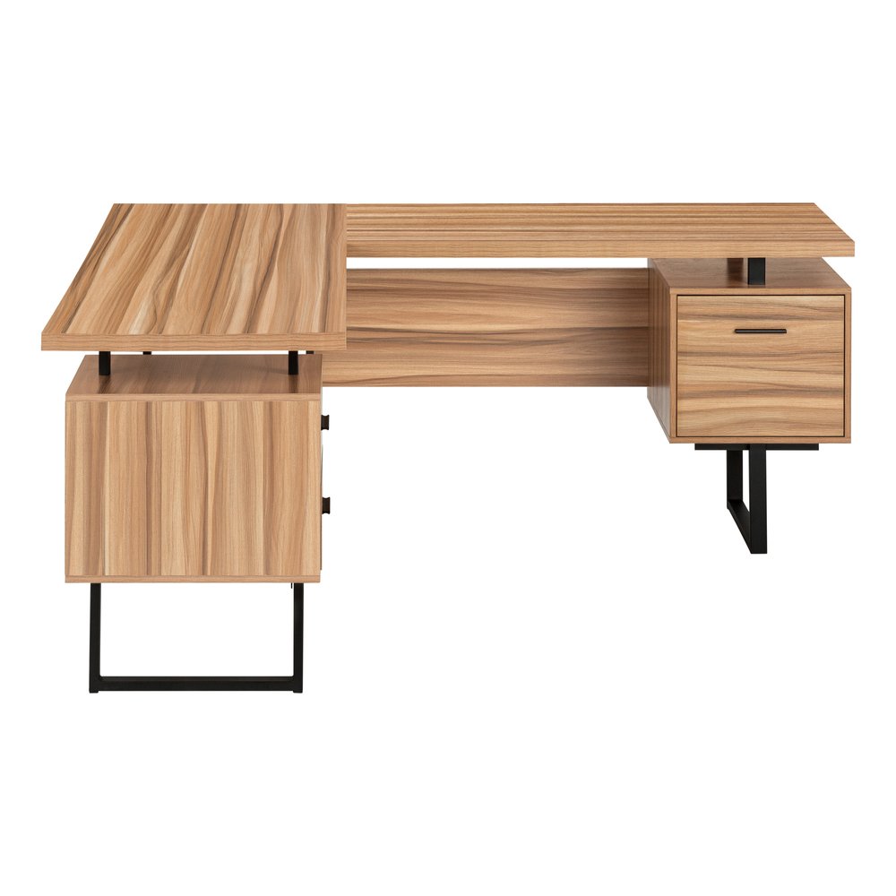 71" Brown and Black L Shape Computer Desk With Three Drawers HomeRoots