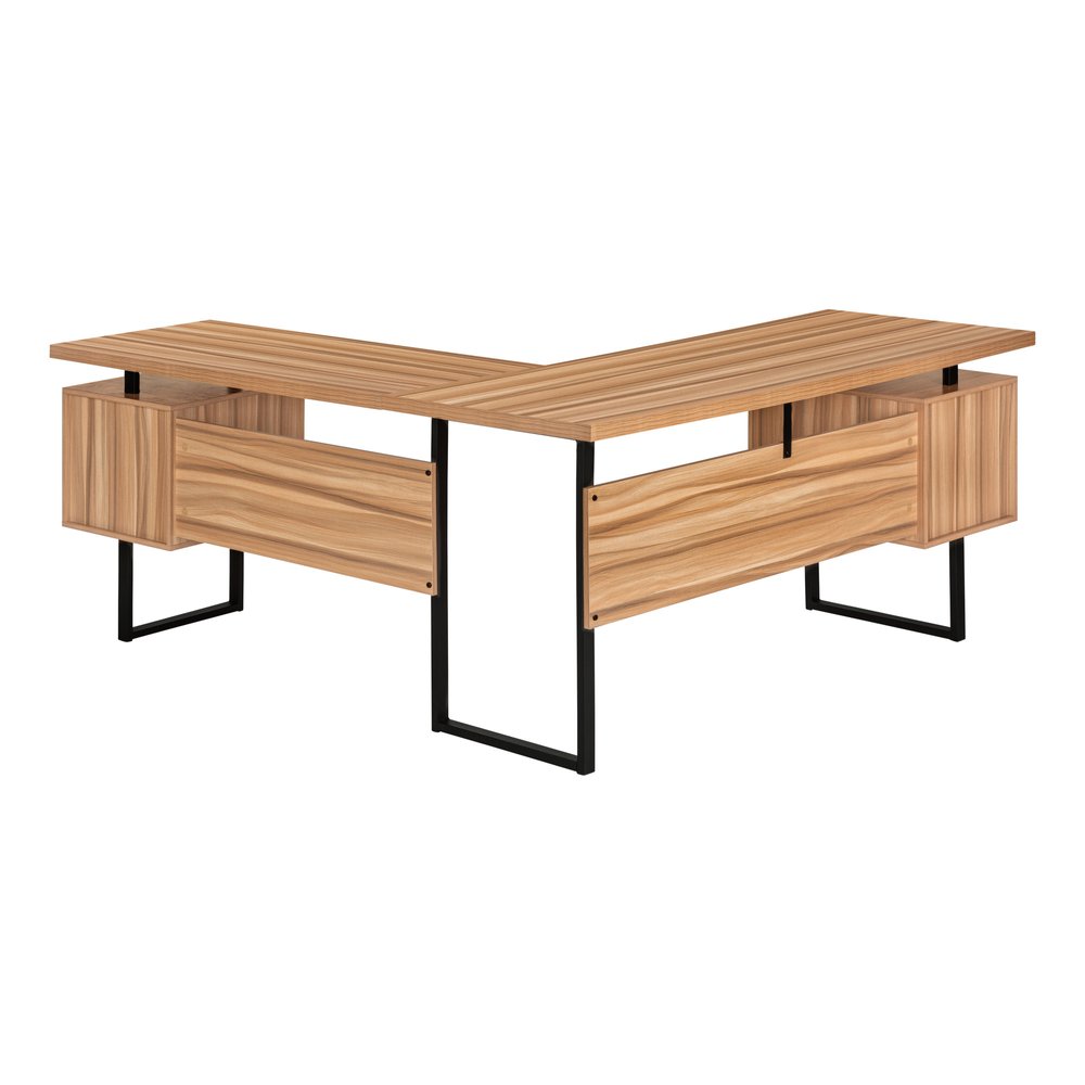 71" Brown and Black L Shape Computer Desk With Three Drawers HomeRoots
