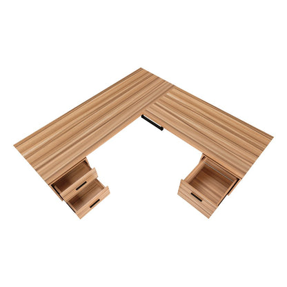 71" Brown and Black L Shape Computer Desk With Three Drawers HomeRoots