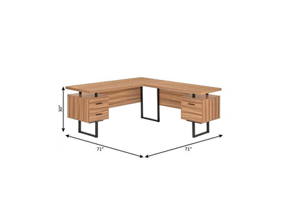 71" Brown and Black L Shape Computer Desk With Three Drawers HomeRoots