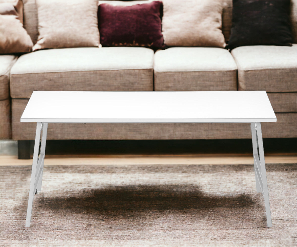 40" White And Silver Wood And Metal Coffee Table