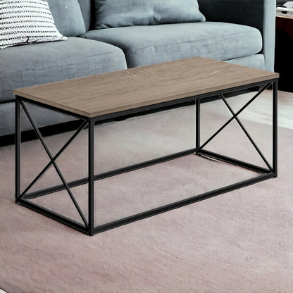 41" Taupe And Black Metal Coffee Table