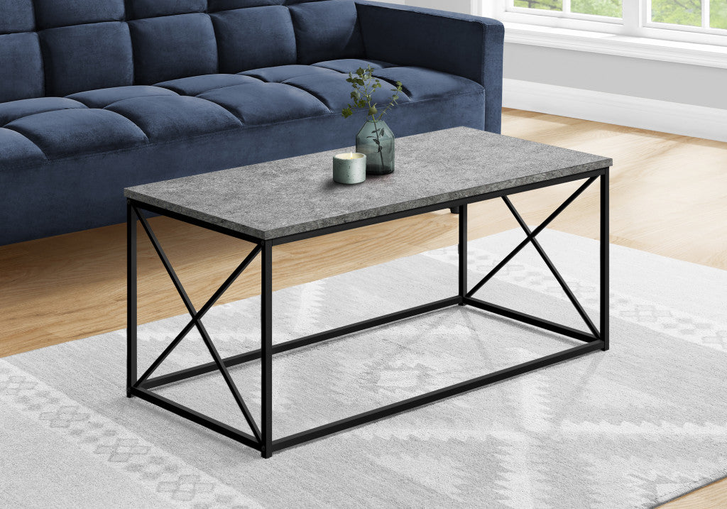 41" Gray And Black Wood And Metal Coffee Table