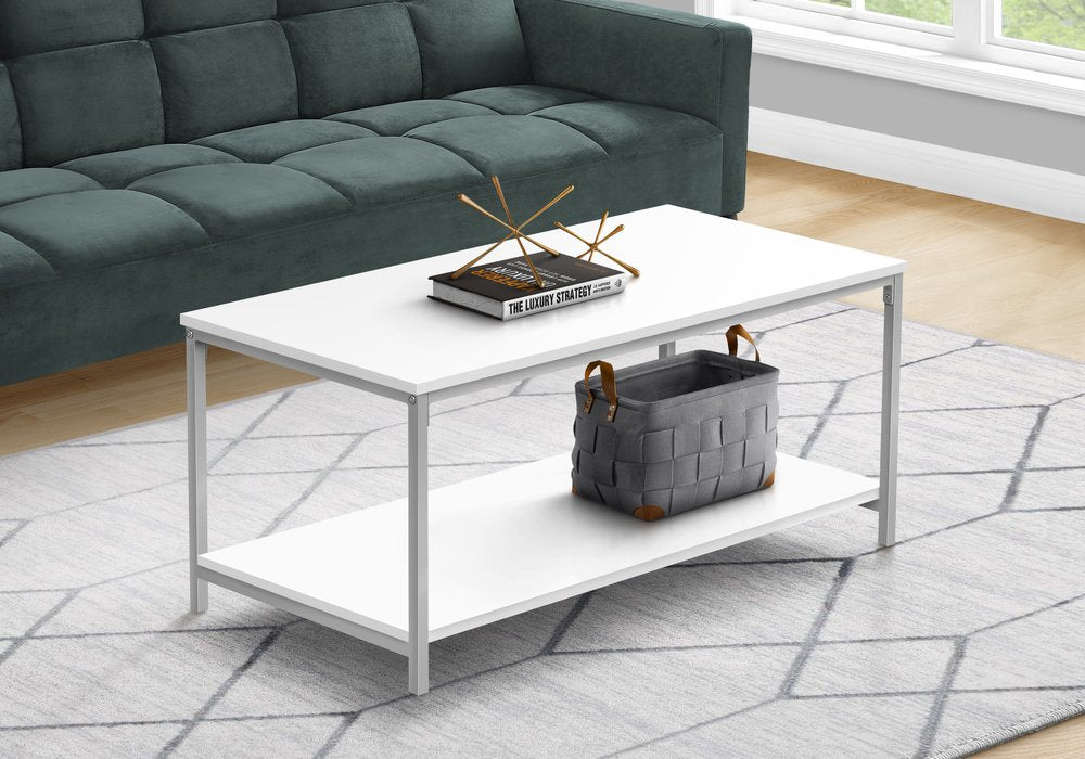 40" White And Silver Metal Coffee Table HomeRoots