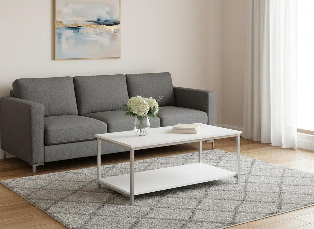40" White And Silver Metal Coffee Table HomeRoots