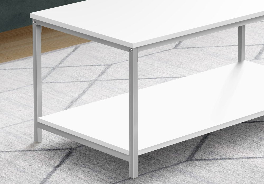 40" White And Silver Metal Coffee Table HomeRoots