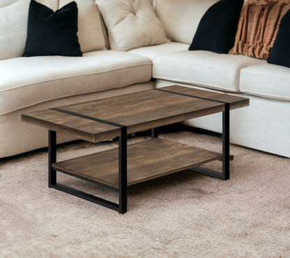 47" Brown And Black Wood Coffee Table With Shelf