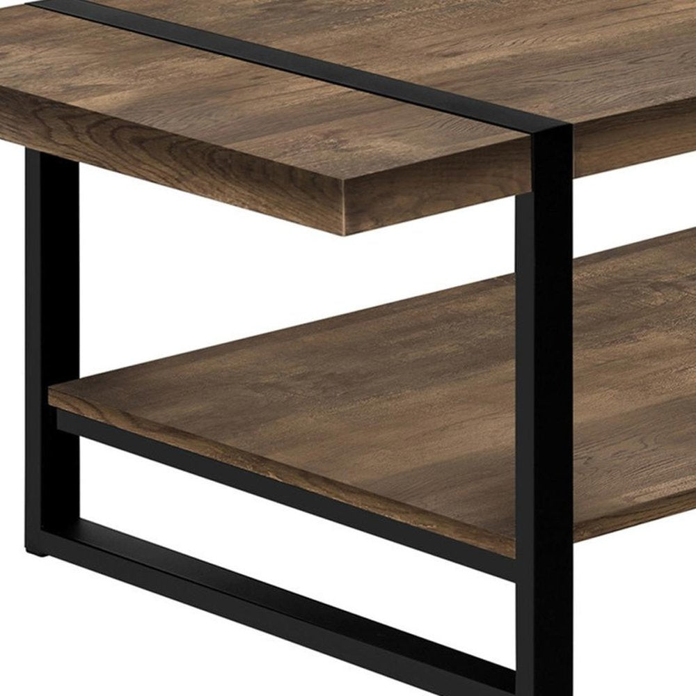 47" Brown And Black Wood Coffee Table With Shelf HomeRoots