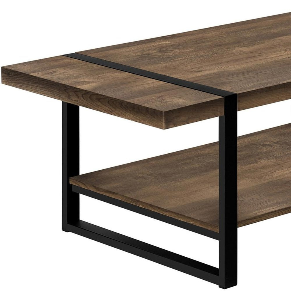 47" Brown And Black Wood Coffee Table With Shelf HomeRoots