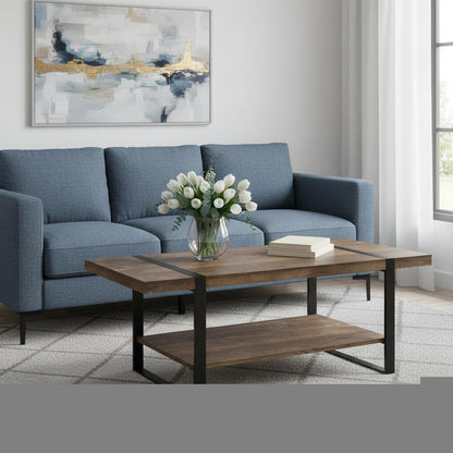 47" Brown And Black Wood Coffee Table With Shelf HomeRoots