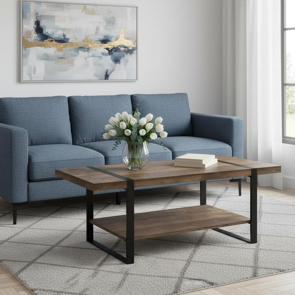 47" Brown And Black Wood Coffee Table With Shelf HomeRoots