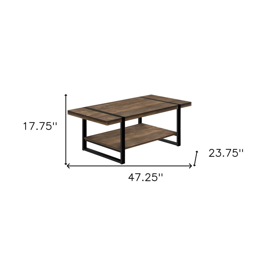47" Brown And Black Wood Coffee Table With Shelf HomeRoots