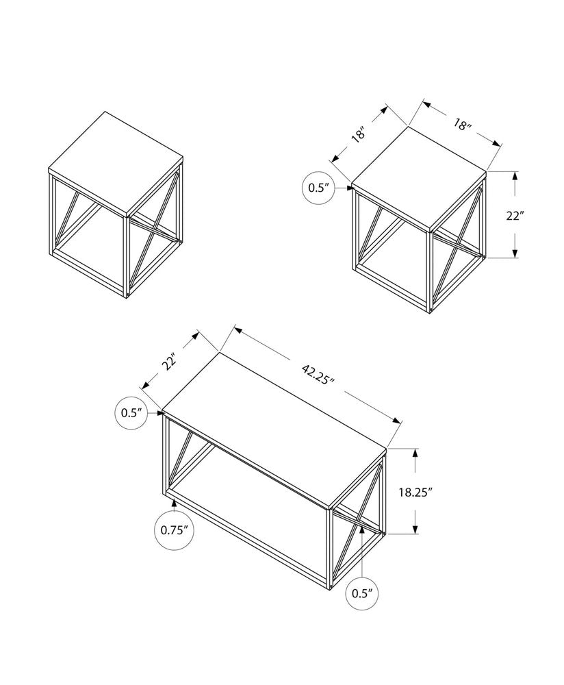 Set of Three 42" Black Metal Coffee Table HomeRoots