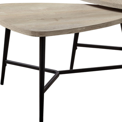 Set of Two 33" Taupe And Black Triangle Nested Coffee Tables