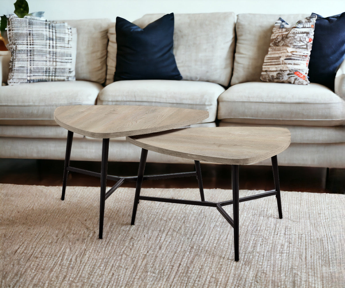 Set of Two 33" Taupe And Black Triangle Nested Coffee Tables