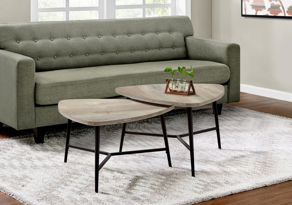 Set of Two 33" Taupe And Black Triangle Nested Coffee Tables HomeRoots