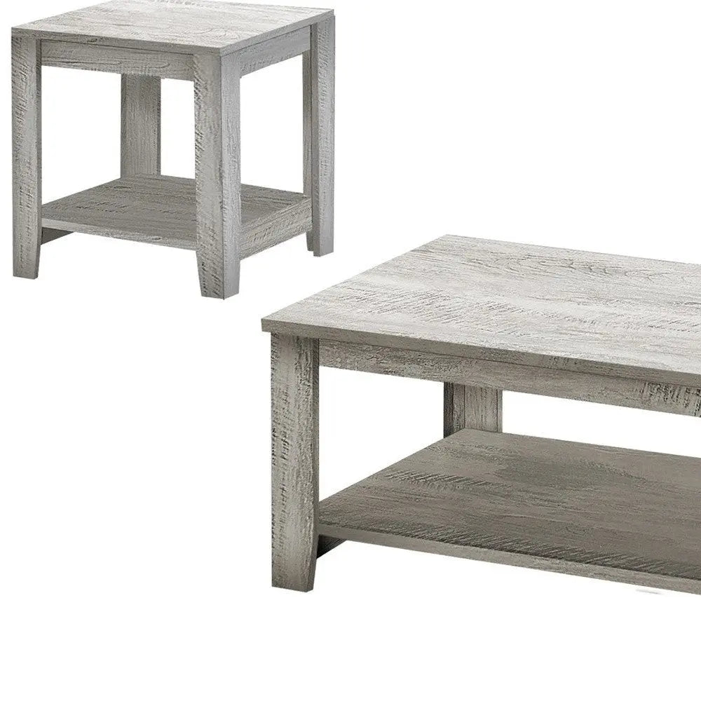 Set Of Three 42" Gray Rectangular Coffee Table With Three Shelves HomeRoots