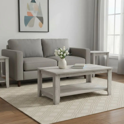 Set Of Three 42" Gray Rectangular Coffee Table With Three Shelves HomeRoots