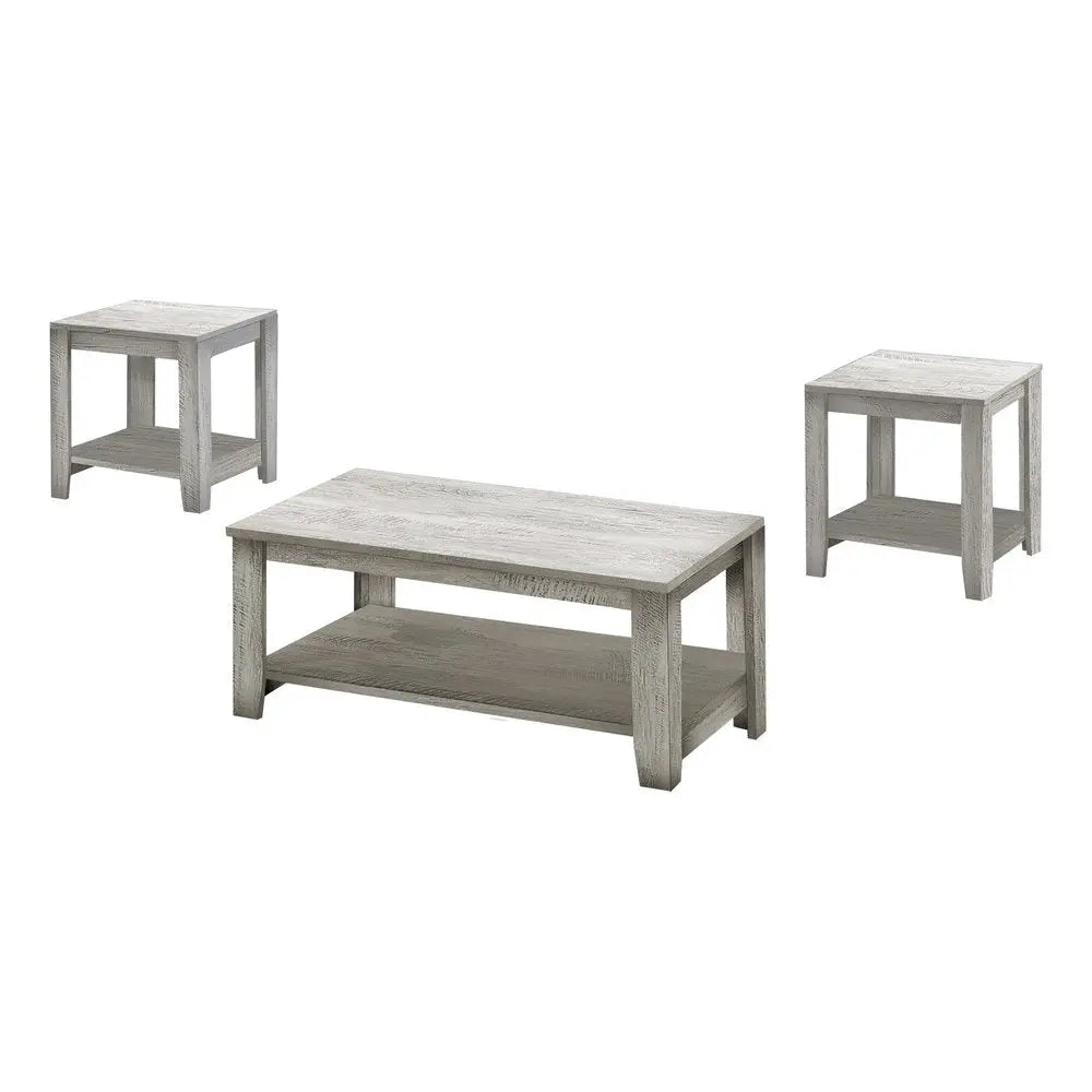 Set Of Three 42" Gray Rectangular Coffee Table With Three Shelves HomeRoots
