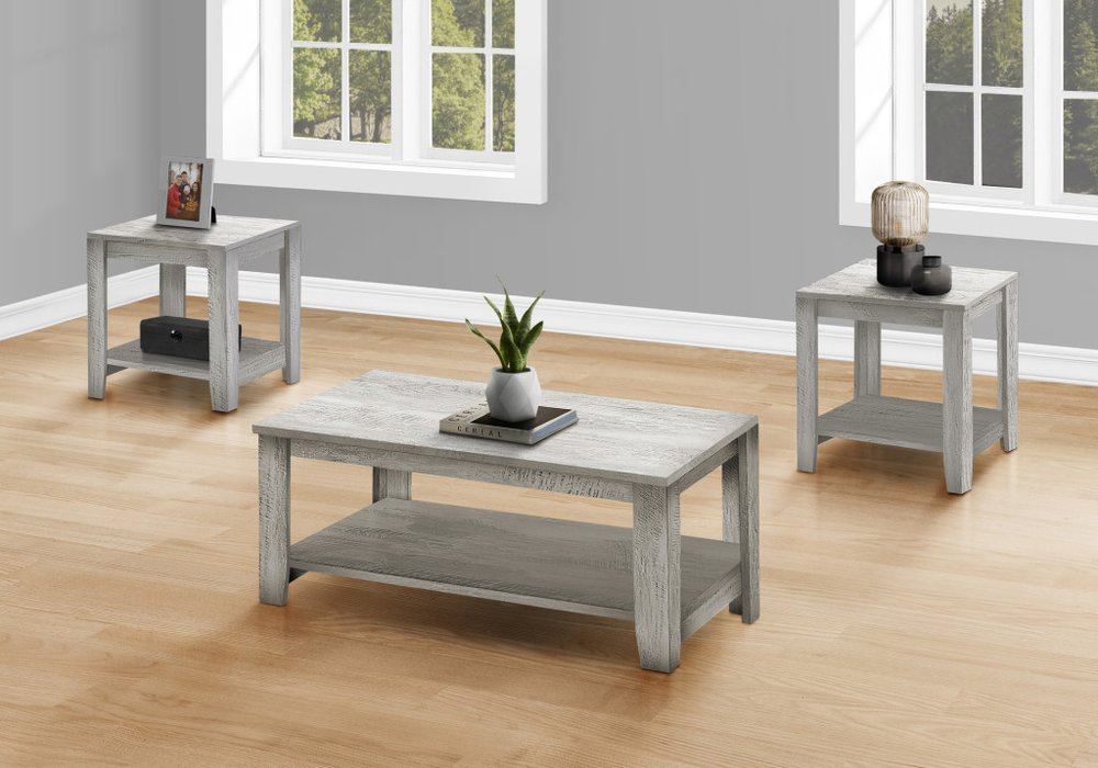 Set Of Three 42" Gray Rectangular Coffee Table With Three Shelves HomeRoots