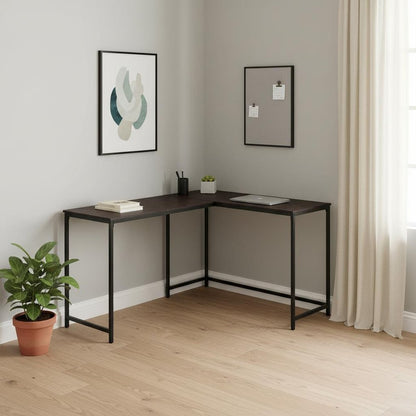 58" Espresso and Black L Shape Computer Desk HomeRoots