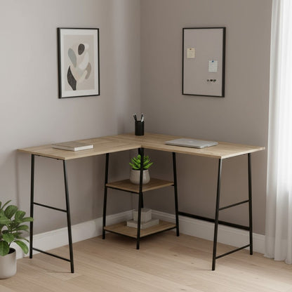 47" Taupe and Black L Shape Computer Desk HomeRoots