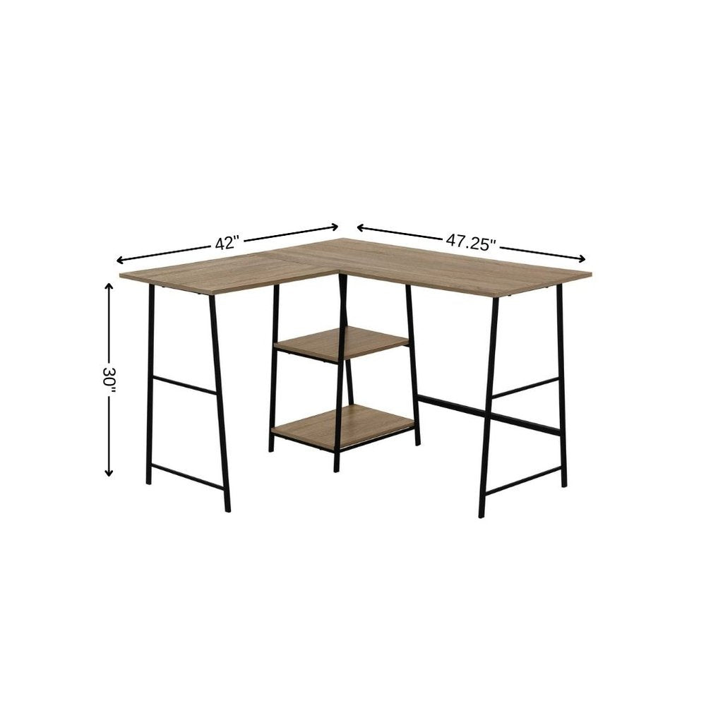 47" Taupe and Black L Shape Computer Desk HomeRoots