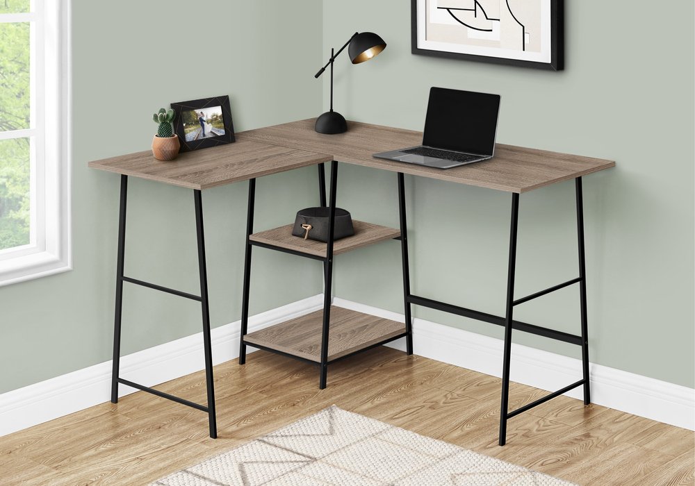47" Taupe and Black L Shape Computer Desk HomeRoots